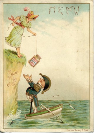 Speisekarte hergestellt von der Firma Liebig für den englischen Markt